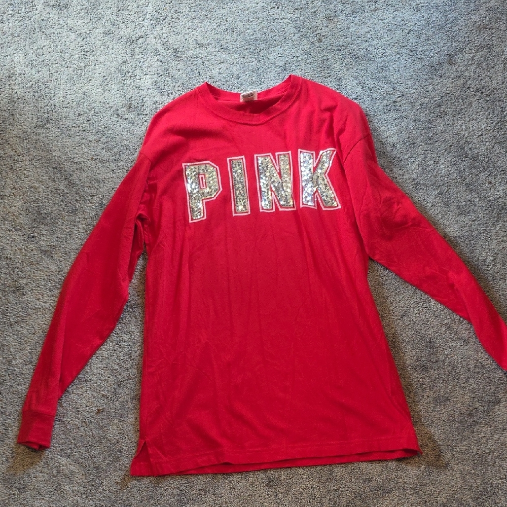 PINK Victoria's Secret Red Long Sleeve Tee